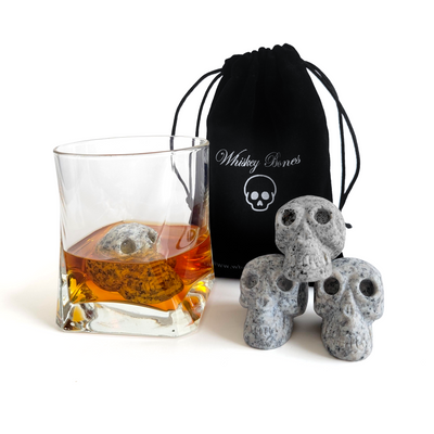 Set of 4 Grey Whiskey Stone Skulls - Made of 100% Pure Granite by Whiskey Bones
